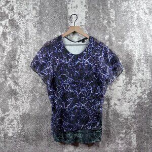 Theory Dress Petite P Womens Theyskens Blue Green Mini Abstract Tie Dye Silk